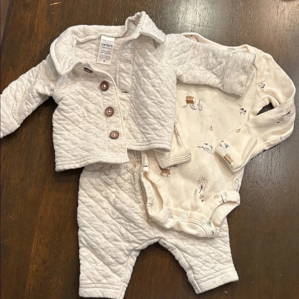 3 piece Carter's Cream Quilted Baby Set